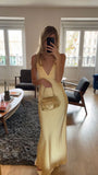 Yellow Straps V Neck Mermaid Satin Long Party Dress Formal Prom Dress, HZ0319