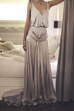 Elegant V Neck Straps A-Line Satin Long Party Dress Formal Prom Dress, HZ0319
