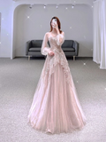 Gorgeous Long Sleeves A-Line Beading Long Prom Dress Evening Gown, HZ0319