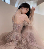 Gorgeous Long Sleeves A-Line Beading Long Prom Dress Evening Gown, HZ0319