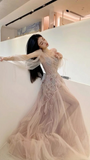 Gorgeous Long Sleeves A-Line Beading Long Prom Dress Evening Gown, HZ0319