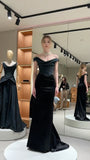 Black Off Shoulder Mermaid Satin Long Prom Dress Formal Evening Gown, HZ0319
