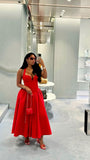 Red Halter Sweetheart A-Line Long Party Dress Wedding Guest Dress, HZ0319