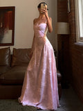 Pink Spaghetti Straps A-Line Long Party Dress Wedding Guest Dress Birthday Outfits, HZ0319
