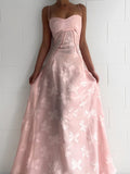 Pink Spaghetti Straps A-Line Long Party Dress Wedding Guest Dress Birthday Outfits, HZ0319