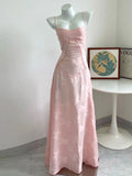 Pink Spaghetti Straps A-Line Long Party Dress Wedding Guest Dress Birthday Outfits, HZ0319