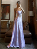 Lilac Spaghetti Straps A-Line Long Party Dress Wedding Guest Dress Birthday Outfits, HZ0319