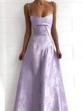 Lilac Spaghetti Straps A-Line Long Party Dress Wedding Guest Dress Birthday Outfits, HZ0319