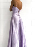 Lilac Spaghetti Straps A-Line Long Party Dress Wedding Guest Dress Birthday Outfits, HZ0319