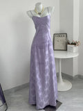 Lilac Spaghetti Straps A-Line Long Party Dress Wedding Guest Dress Birthday Outfits, HZ0319