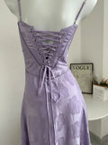 Lilac Spaghetti Straps A-Line Long Party Dress Wedding Guest Dress Birthday Outfits, HZ0319