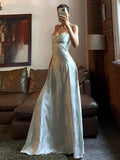 Green Straps A-Line Long Party Dress Wedding Guest Dress Birthday Outfits, HZ0319