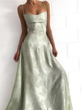 Green Straps A-Line Long Party Dress Wedding Guest Dress Birthday Outfits, HZ0319