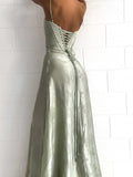 Green Straps A-Line Long Party Dress Wedding Guest Dress Birthday Outfits, HZ0319