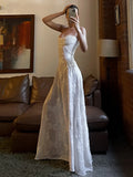 White Straps A-Line Long Party Dress Wedding Guest Dress Birthday Outfits, HZ0319