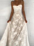 White Straps A-Line Long Party Dress Wedding Guest Dress Birthday Outfits, HZ0319