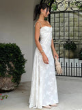 White Straps A-Line Long Party Dress Wedding Guest Dress Birthday Outfits, HZ0319