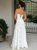 White Straps A-Line Long Party Dress Wedding Guest Dress Birthday Outfits, HZ0319