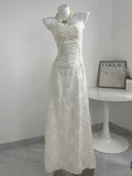 White Straps A-Line Long Party Dress Wedding Guest Dress Birthday Outfits, HZ0319