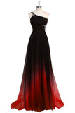 Elegant One Shoulder Gradient A-Line Vintage Long Party Dress Formal Prom Dress, HZ0319