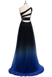 Elegant One Shoulder Gradient A-Line Vintage Long Party Dress Formal Prom Dress, HZ0319