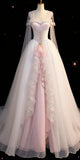 Fairy Pink Straps A-Line Princess Long Party Dress Birthday Party Dress, HZ0319