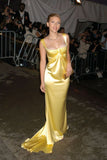 Elegant Yellow Straps Mermaid Satin Long Party Dress Evening Gown, HZ0319