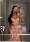 Elegant Pink Straps A-Line Satin Long Party Dress Bridesmaid Dress, HZ0319