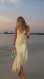 Light Yellow Halter 2 Pieces Long Party Dress Fashion Summer Dress, HZ0319