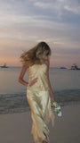 Light Yellow Halter 2 Pieces Long Party Dress Fashion Summer Dress, HZ0319