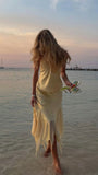 Light Yellow Halter 2 Pieces Long Party Dress Fashion Summer Dress, HZ0319