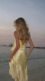 Light Yellow Halter 2 Pieces Long Party Dress Fashion Summer Dress, HZ0319