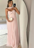 Pink Strapless A-Line Long Formal Party Dress Wedding Guest Dress, HZ0319