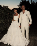 Unique White 2 Pieces A-Line Long Party Dress Formal Evening Dress, HZ0319