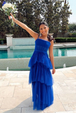 Royal Blue Straps A-Line Tulle Long Party Dress Formal Evening Dress, HZ0319