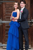 Royal Blue Straps A-Line Tulle Long Party Dress Formal Evening Dress, HZ0319