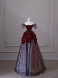 Off Shoulder A-Line Tulle Long Formal Prom Dress Evening Gown, HZ0319