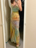 Unique Ombre Straps Appliques Mermaid Tulle Long Party Dress Evening Gown, HZ0319