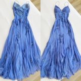 Lilac V Neck Straps Sheath Vintage Long Formal Prom Dress Evening Gown, HZ0319