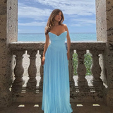 Ocean Blue Sweetheart A-Line Long Formal Prom Dress Evening Gown, HZ0319