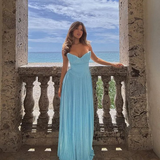 Ocean Blue Sweetheart A-Line Long Formal Prom Dress Evening Gown, HZ0319
