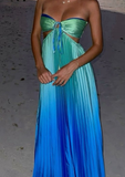 Blue Ombre Strapless A-Line Satin Long Party Dress Fashion Summer Dress, HZ0319