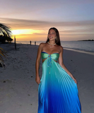 Blue Ombre Strapless A-Line Satin Long Party Dress Fashion Summer Dress, HZ0319