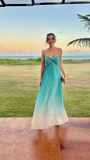 Blue Ombre Strapless A-Line Long Party Dress Wedding Guest Dress, HZ0319