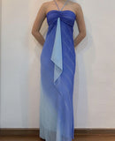Gradient Straps Sheath Chiffon Long Party Dress Vintage Evening Dress, HZ0319