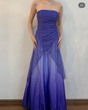 Purple Strapless A-Line Tulle Satin Long Party Dress Formal Prom Dress, HZ0319