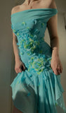 Blue Off Shoulder Sheath Midi length Cocktail Dress Vintage Party Dress, HZ0319