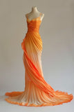 Orange Gradient Straps Mermaid Chiffon Retro Long Evening Gown Party Dress, HZ0319