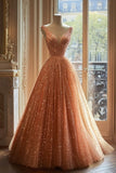 Stunning V Neck A-Line Shiny Long Prom Dress Formal Evening Gown, HZ0319