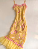 Vintage Yellow Straps Sheath Chiffon Long Evening Party Dress, HZ0319
